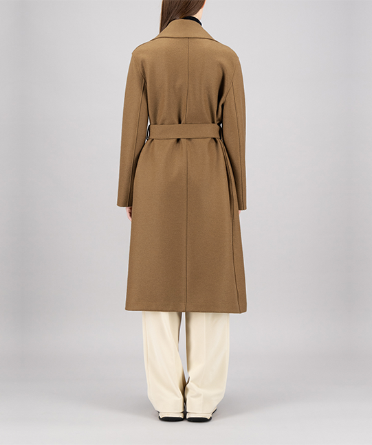 Belted long coat pressed wool and polaire